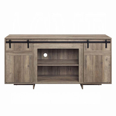  TV Stand Modern Style with Barn Door in Rustic Oak