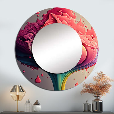 «Prestero», encre liquide multicolore tulipe fleurs I - miroir décoratif tulipe, miroir mural rond traditionnel, impression sur métal