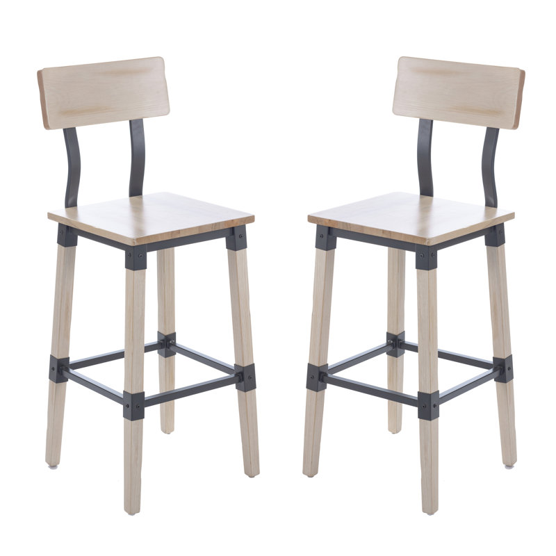 Ensemble de 2 tabourets de bar en bois de style industriel et industriel de qualité commerciale Lazro, 2, Blanc