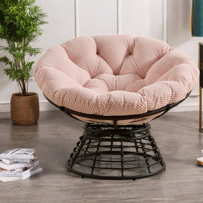 Ergonomic Steel Accent Chair, Modern Swivel Papasan With Cozy Cushion For Living Room