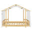 Lit plateforme à baldaquin double avec baldaquin en tissu transparent et guirlande lumineuse, naturel-461478706