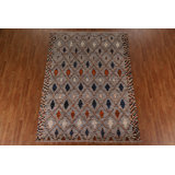 Tapis gris en laine noué à la main de conception unique 7 pi x 9 pi 6 po New Age