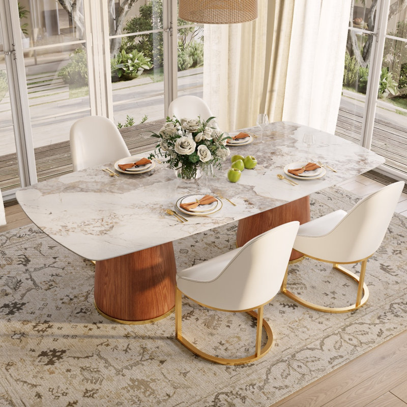 Ensemble de table de salle à manger 93,7 po, H 29,53 po x l 93,7 po x P 43,31 po, 5 pièces: table, 4 chaises, Ambre