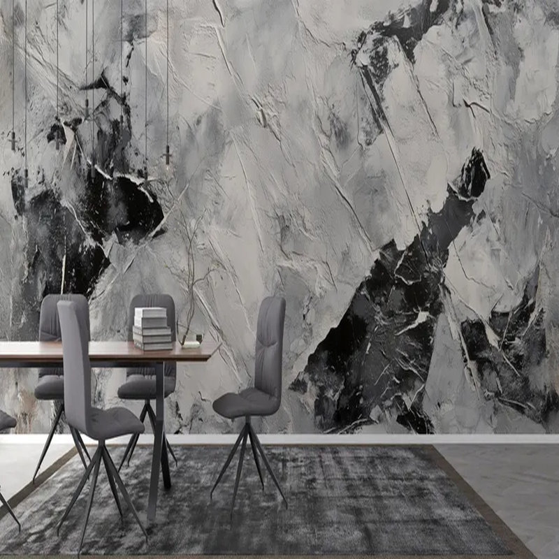 Murale abstraite monochrome texturée, L 108 po x l 96 po