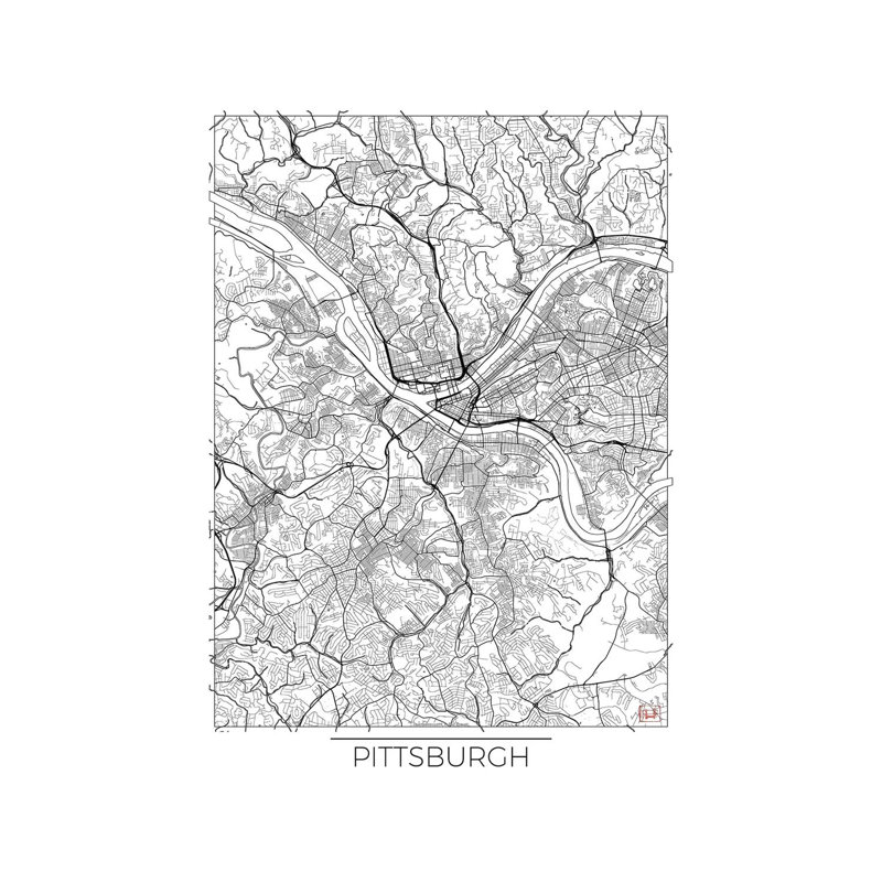 Pittsburgh Minimal Urban Blueprint Map by Hubert Roguski - Wrapped Canvas Painting, 20.32 cm H x 30.48 cm W