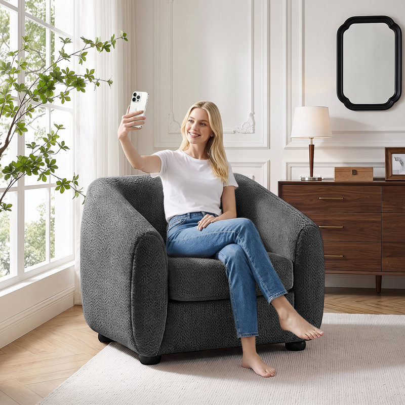 Fauteuil demi-tonneau en polyester 36,6 po Mykel, Polyester gris foncé
