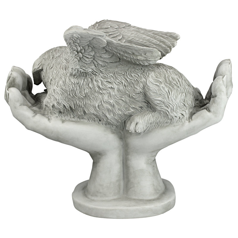 Gray Resin Dog Memorial Statue with Angel Wings