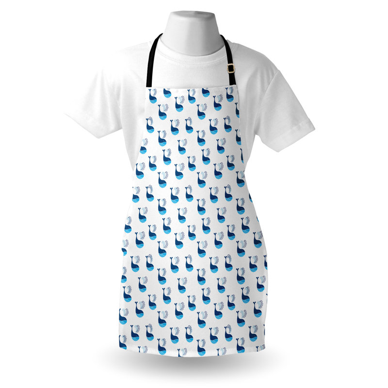 Tablier East Urban Home Whale unisexe, poisson nageant dans l'océan, taille adulte, bleu ciel foncé
