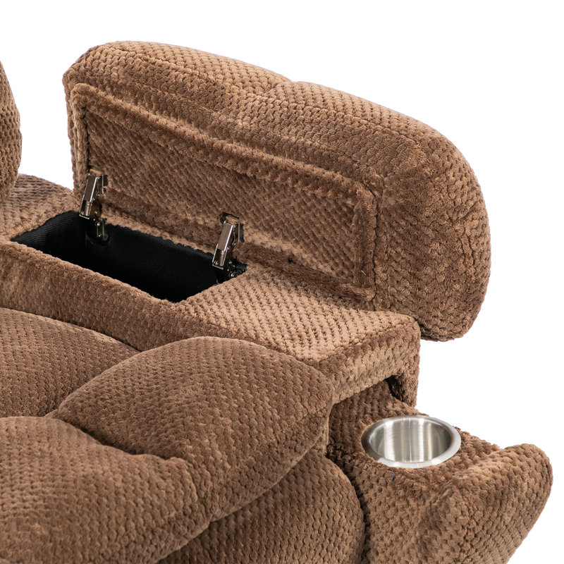 Oversized Adjustable Headrest Upholstered Power Lift Recliner With Massage And Heat Functions, Brown