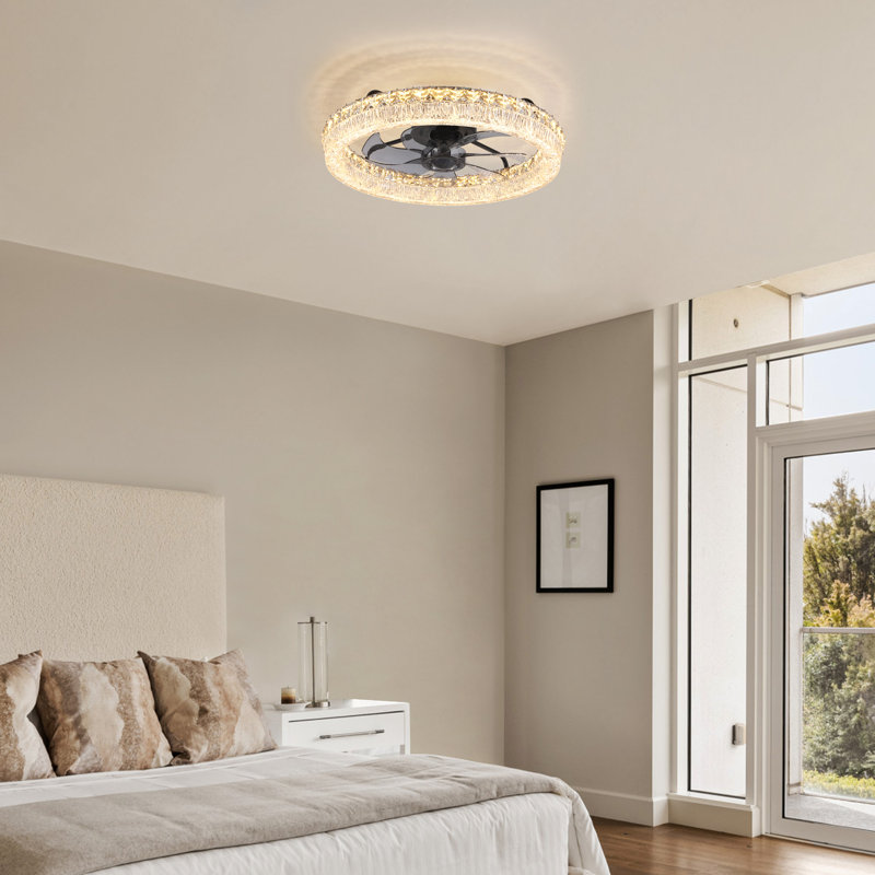 20" Dimmable Crystal Ceiling Fan With Led Light And Remote Control
