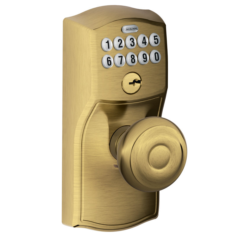 Georgian Keypad Knob with Camelot Trim, Antique Brass, Yes, Keyed Alike