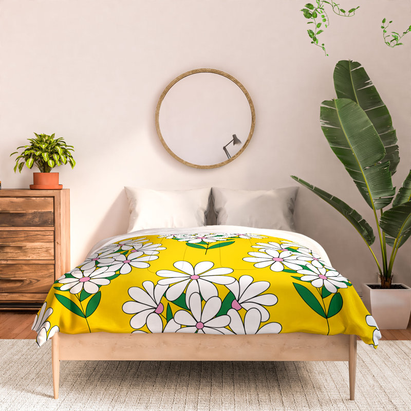 Ensemble d'édredon en coton jaune / blanc / vert Jenean Morrison, Édredon double