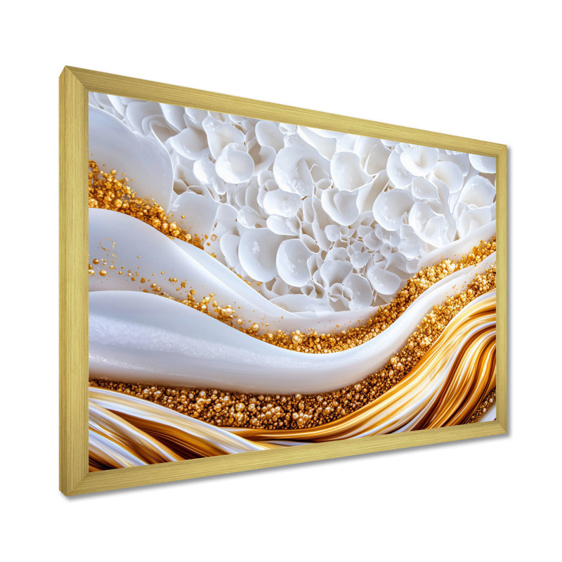 Marbre fleuri de blanc doré - art mural abstrait en marbre, H 34 po x l 44 po, Doré