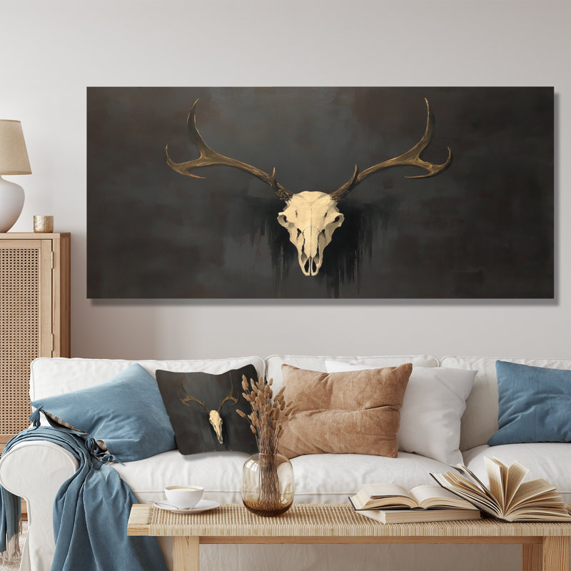 «White Antler Glow», art mural encadré de style gothique blanc, H 28 po x l 60 po, Toile tendue, Ne s’applique pas