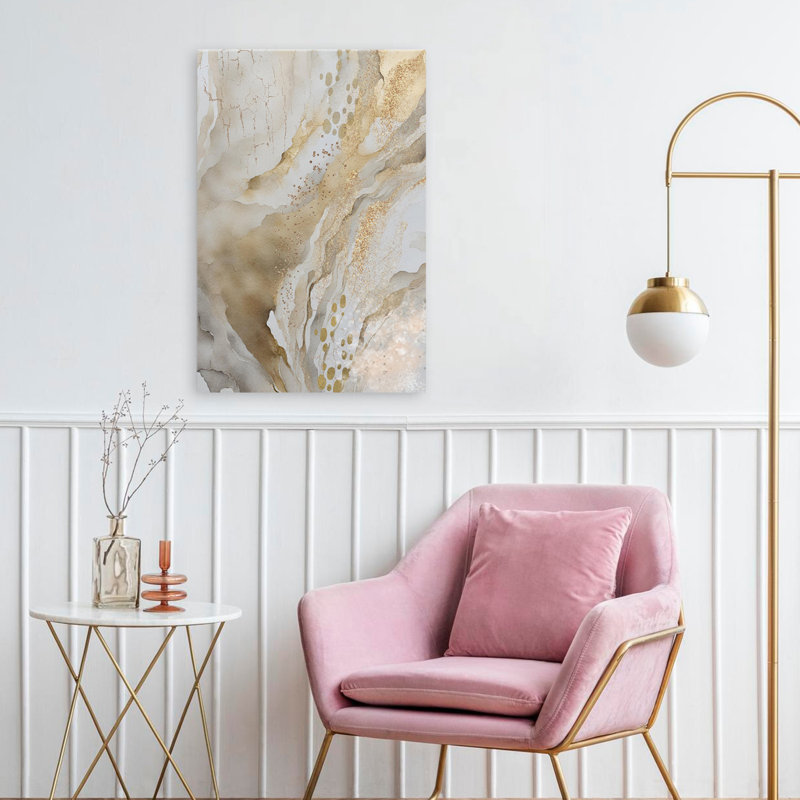Ann Moss - Marbre doré contemporain, aquarelle abstraite, forme organique, H 24 po x l 16 po