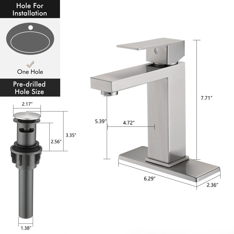 Single-Hole Single-handle Bathroom Faucet with Drain Assembly, Brushed Nickel