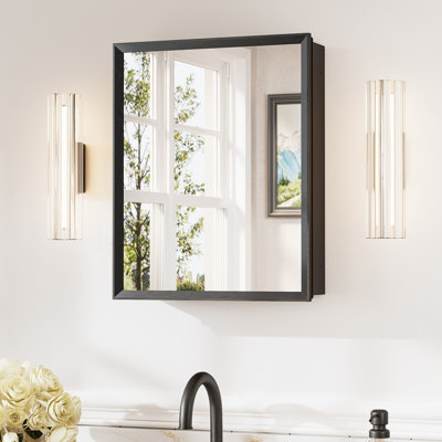 Recessed or Surface Medicine Cabinet with Mirror Easy Assembly Aluminum Framed Tempered Glass