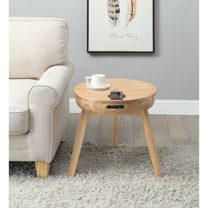 Yoakum End Table with Built-In Outlets, Oak