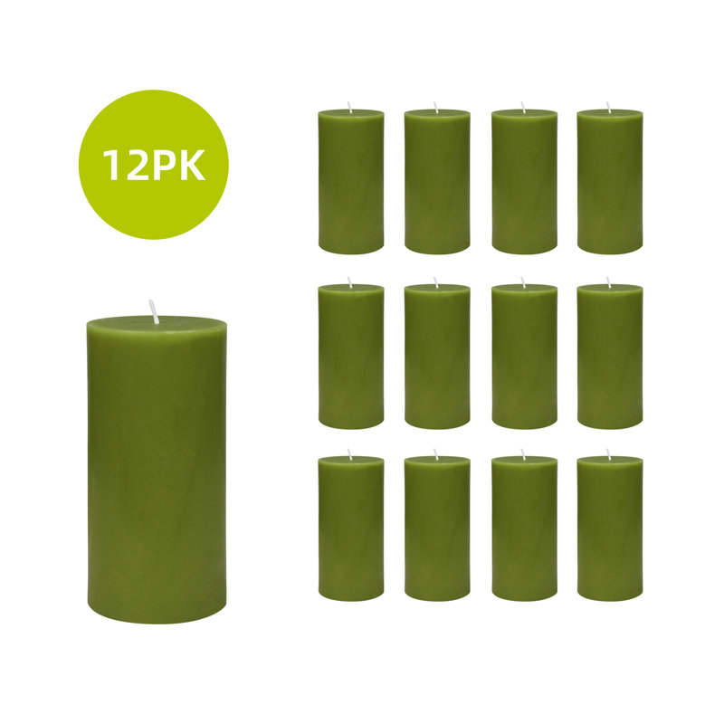 Bougie pilier sans parfum sans paraffine sans fumée, Sauge vert, H 6 po x D 3 po, Ensemble de 12