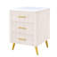 Table de chevet rembourrée avec 3 tiroirs et caractéristiques en métal - Table de chevet beige avec 3 pieds-1826164920
