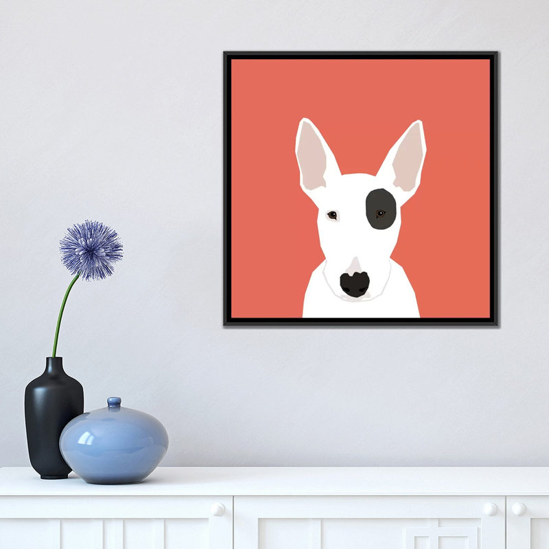 Bull terrier, impression sur toile tendue, H 18 po x l 18 po x P 1,5 po, Toile avec cadre noir, Pas de tapis