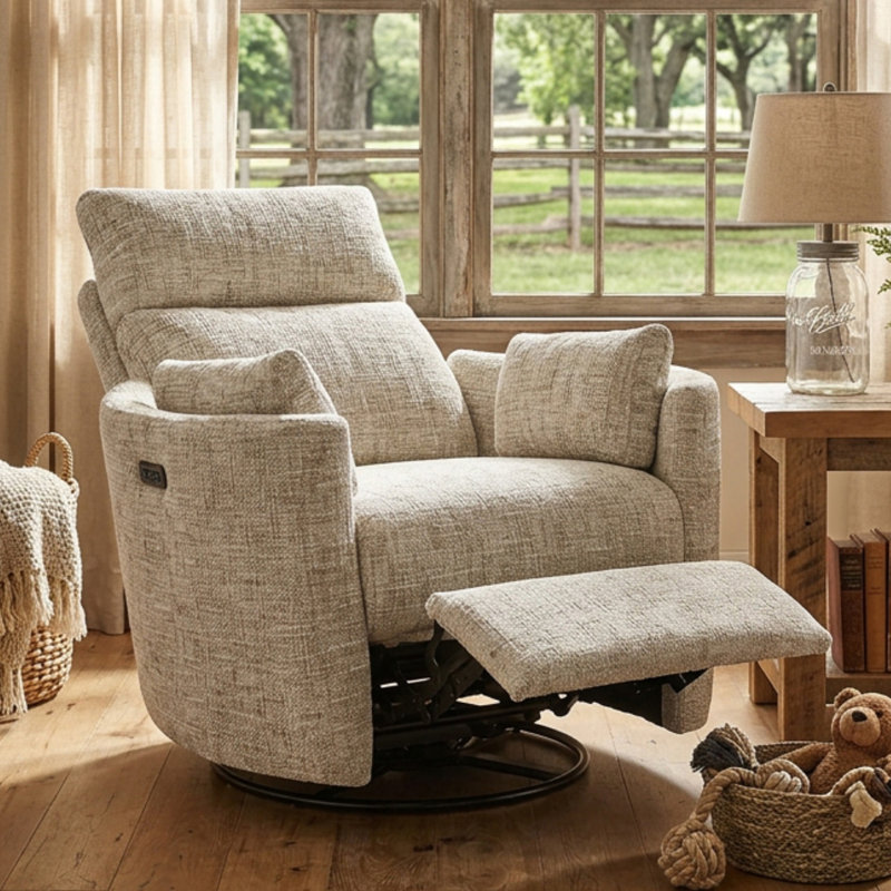 Fauteuil inclinable électrique berçant avec port USB et port Type-C Callendale, Crème - gris
