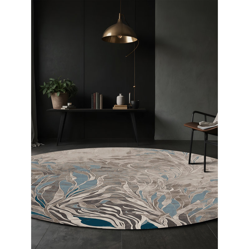 Tapis noir soyeux et moelleux, Rond 3 pi