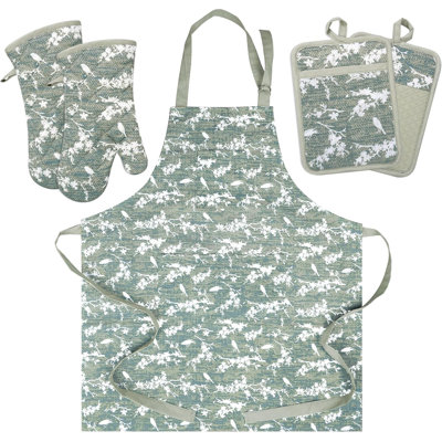 5-Piece Kitchen Set with Oven Mitts, Pot Holders & Adjustable Apron, Heat Resistant up to 470°F for Cooking Grilling