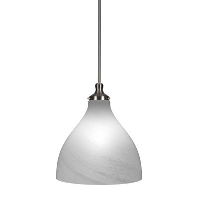 Nickelous Stem Hung Pendant Shown With 16" White Marble Glass