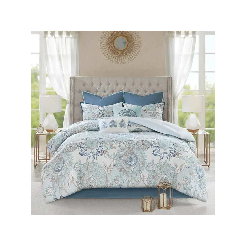 Ensemble d'édredon réversible à imprimé floral en coton 8 pièces