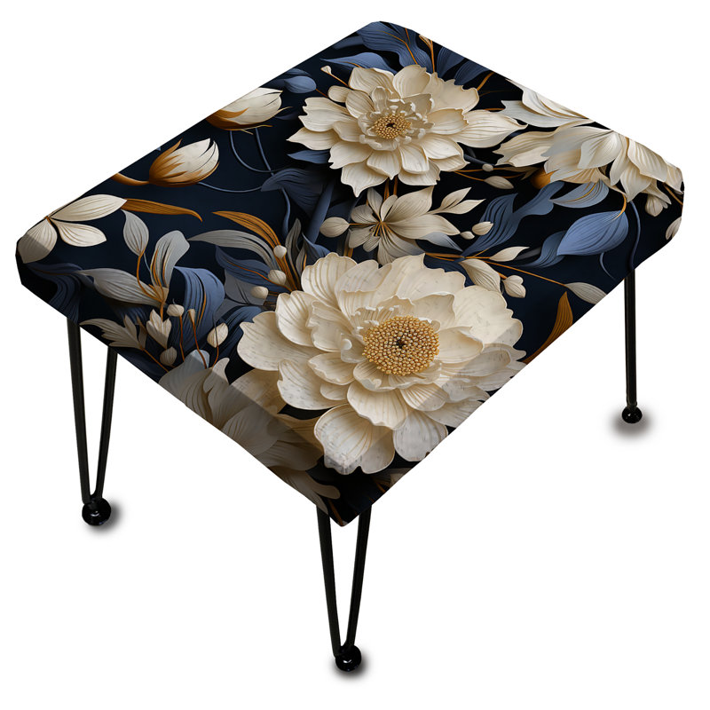 Industrial Ivory & Blue Fusion Floral Pattern - Floral Rectangle Ottoman