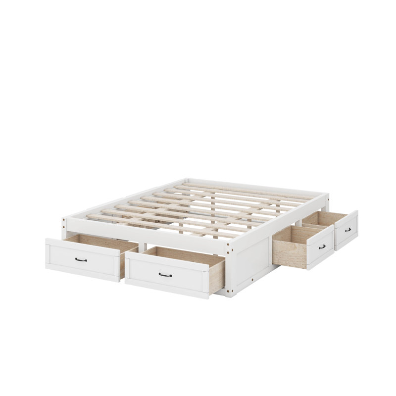Grand lit plateforme avec tiroirs, Blanc antique