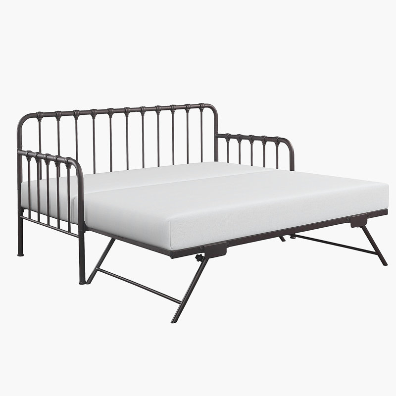 Daybed with Lift-up Trundle 1pc Dark Bronze Finish Metal Frame Classic Design Home Furniture, Bronze