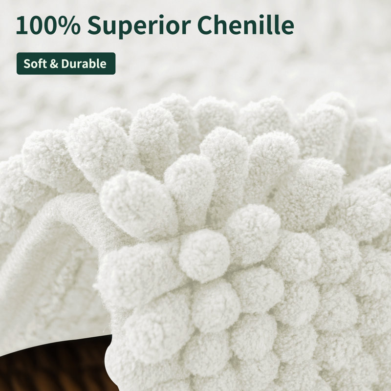Chenault Soft Chenille Bathroom Rug, Ivory White, 24" W x 60" L
