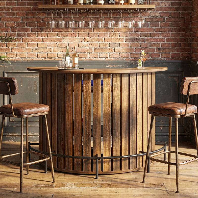 4-Tier Bar Table, Arc-Shaped Mini Home Bar Table with Footrest, Brown