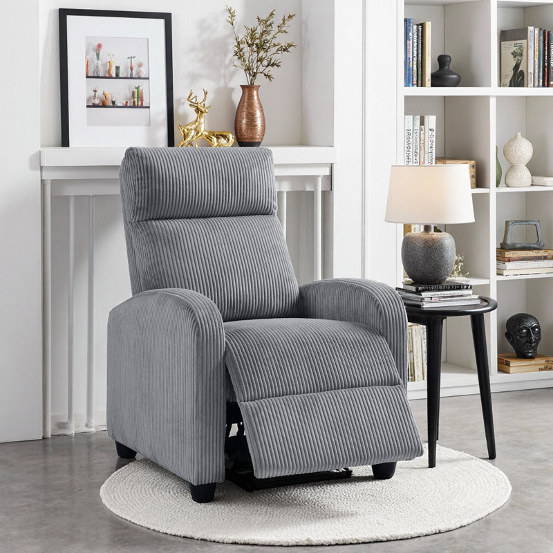 DreamCloud Modern Push-Back Recliner Chair - Solid Wood Frame, Plush Comfort & Self-Reclining Motion, Dark Gray