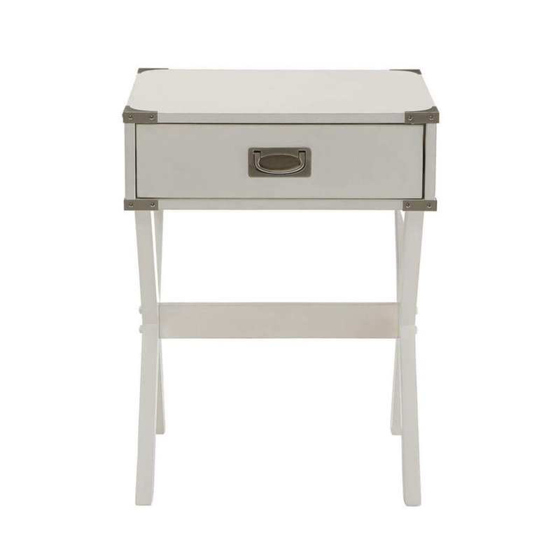Table d'appoint avec coins en métal, Blanc