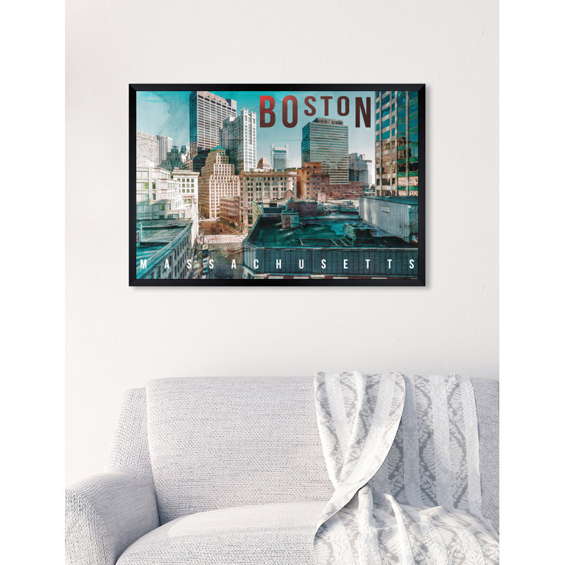 " Boston Landscape " by Oliver Gal, 38" H x 54" W x 0..5" D, Black Framed Paper
