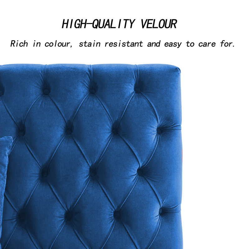 Banc rembourré en velours, Bleu, 55 po de largeur