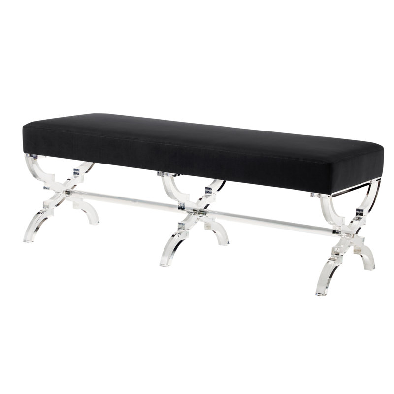 Giselle Velvet Acrylic X-Leg Bench, Black