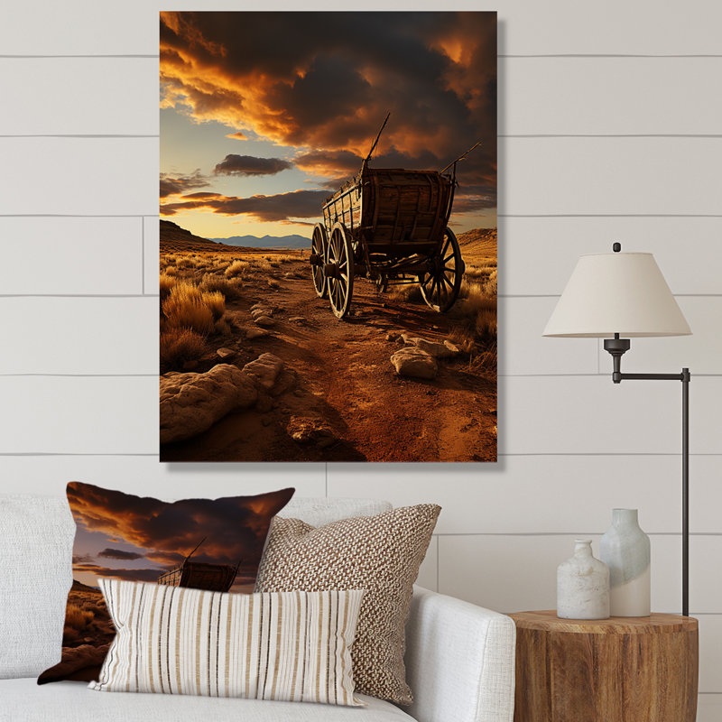 Vieux chariot américain dans l'horizon du Texas I, Toile tendue, H 40 po x l 30 po x P 1,5 po