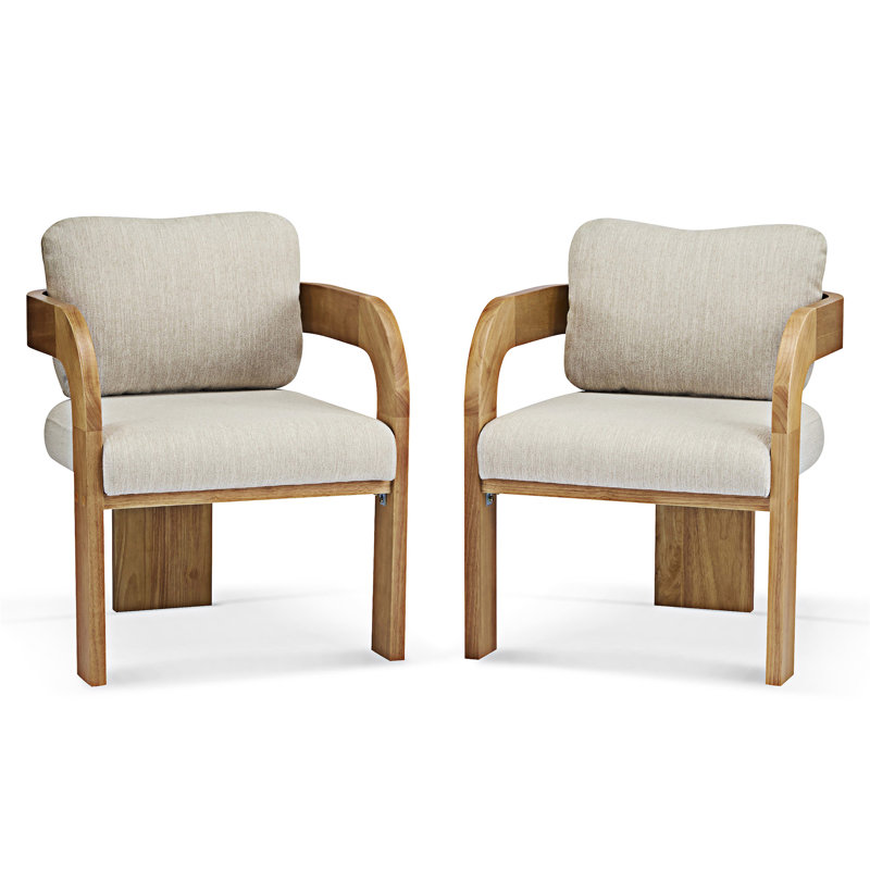 Chaise rembourrée avec accoudoirs (ensemble de 2), Tissu beige, Naturel
