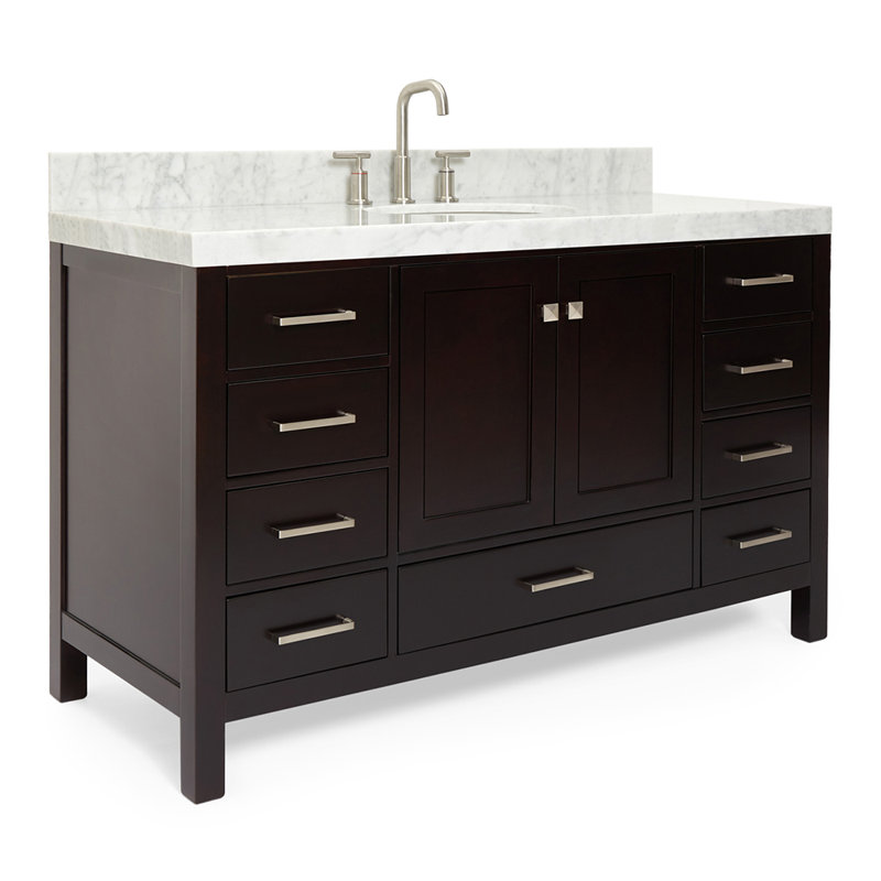Flynt 49" Single Bathroom Vanity Set, Espresso, Carrara White, Brushed Nickel