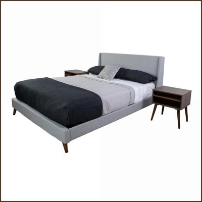 Ensemble de lit grand avec 2 tables de chevet en noyer | Gris | Lits standard