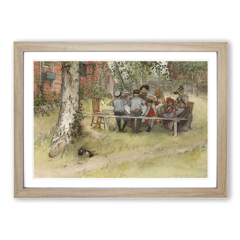 Breakfast Under the Big Birch Tree by Carl Larsson - Picture Frame Painting, 27cm H x 36cm W x 2cm D, Oak