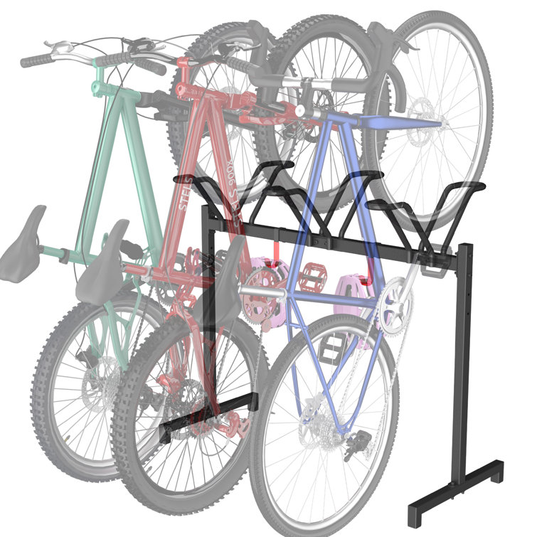 Rashea Steel Free-standing Adjustable Bike Rack, Adjustable Bicycle Parking Rack with Hook, Garage