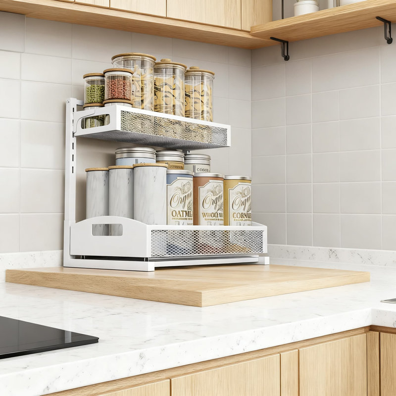 Organisateur escamotable sous l'évier avec tiroirs coulissants lisses, support de rangement réglable en acier à 5 niveaux pour la cuisine, la salle de bain et le garde-manger