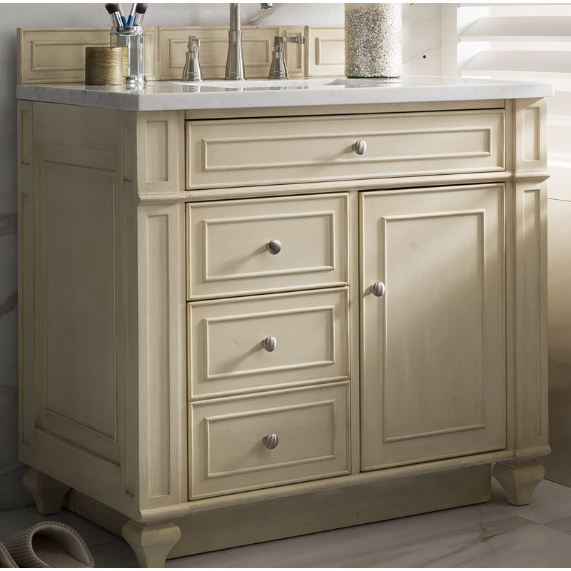 Bristol 36'' W Single Vanity, White Zeus, Whitewashed Walnut, 8" Widespread