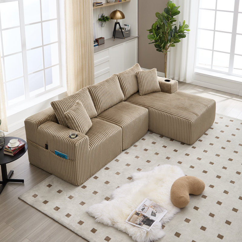 3 Seater Corduroy Sofa, Brown