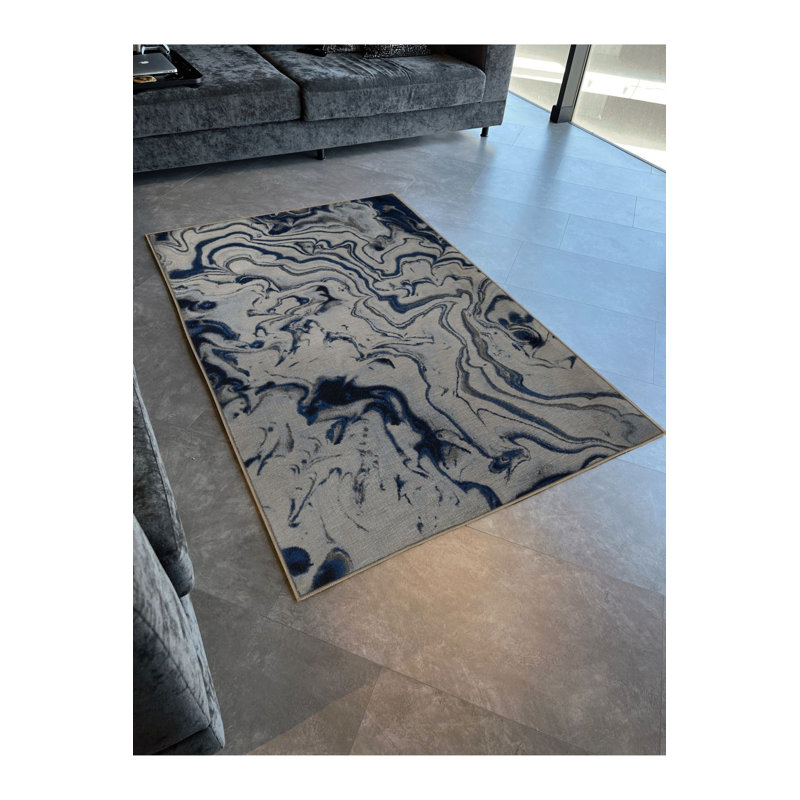 Tapis décoratif moderne à motif abstrait bleu, Sous-tapis rectangulaire de 3 pi 3 po x 4 pi 11 po
